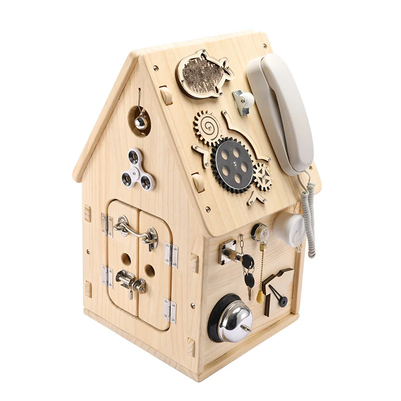 2021 new Montessori busy house baby basic life self-care ability training toy Unlock busy board toy