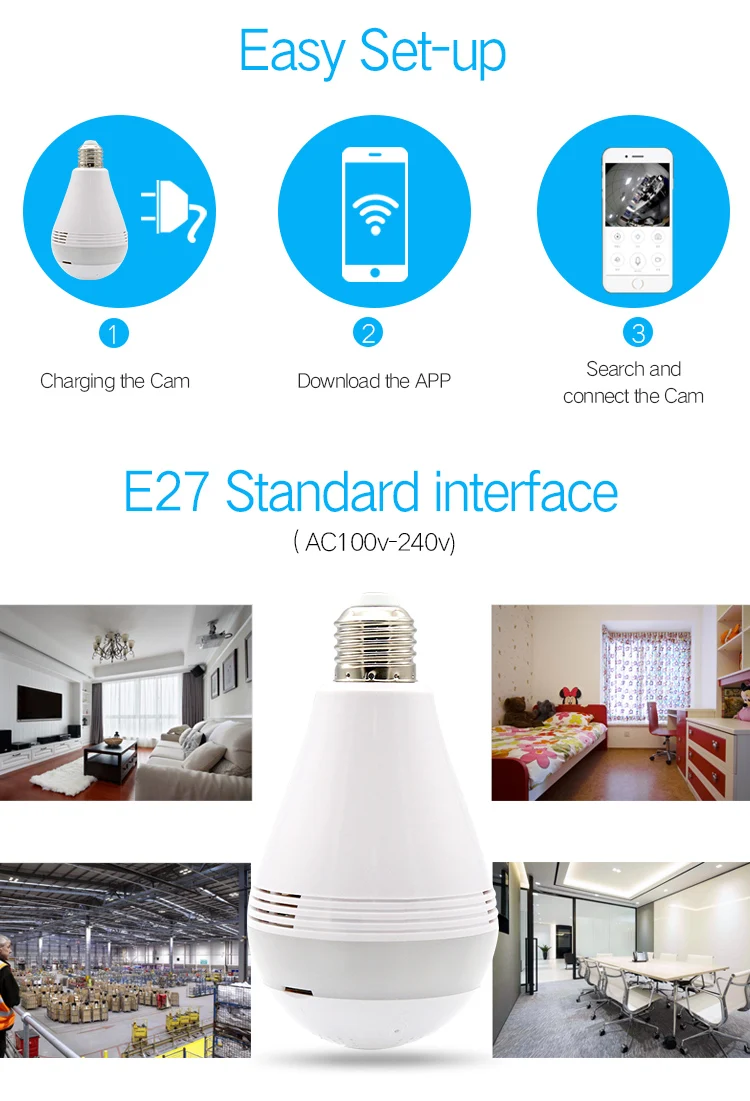 VESAFE 1080P Panoramic Night Vision Infrared Wireless Home Light Bulb Camera
