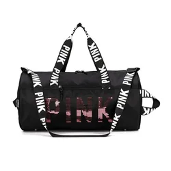 HZAILU custom luxury pink waterproof polyester women weekender Overnight gym Fitness duffle sport travel bag