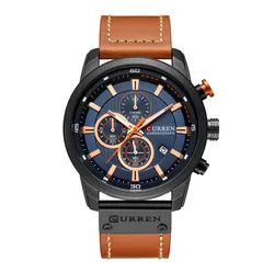 Curren 8291 Top Brand Male Leather Band Three Eyes Quartz Analog Wrist Watches Mens Casual Bracelet Watches Montre Homme