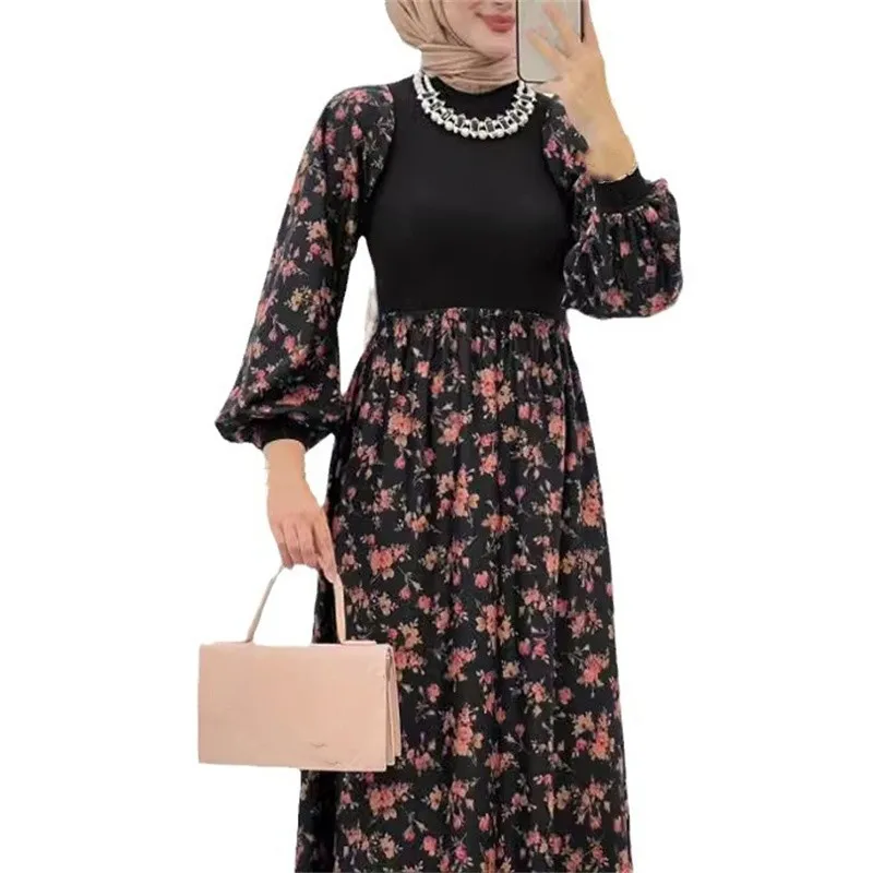 New Muslim dress Long sleeves Ramadan dress comfortable fashion Turkish Islamic clothing women flower dresses