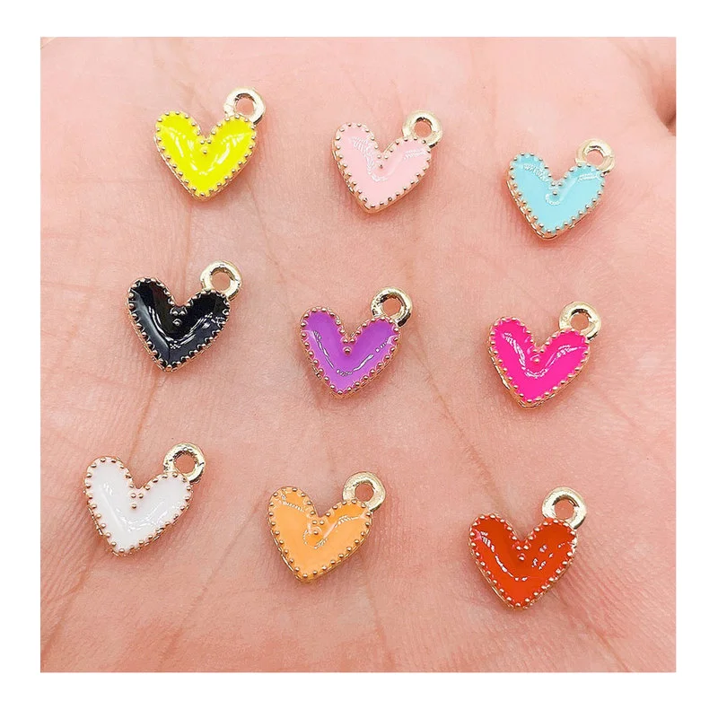 Hot Selling Alloy Heart Charms Enamel Cute Assorted Little Metal Pendants for Bracelet Shoes Dangle Jewelry Making Find