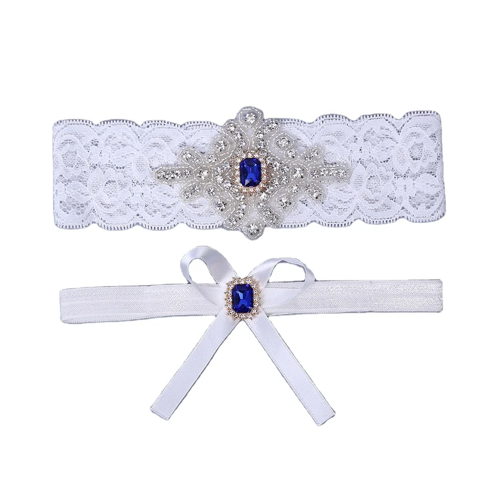 MULHERELFO Lace 2pcs/Set Wedding Garter Blue rhinestones Garters for Women Bride Thigh Ring