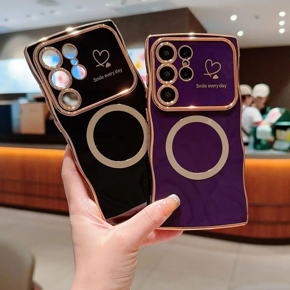 Korea Cute Fashion Phone Case Wave Design for Samsung S24Ultra S24Plus S22 S23U Soft Plated Magneic Mobile Phone Cover