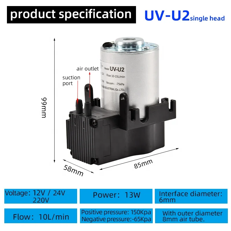 -75kpa 12V/24V/220V Small DC Vacuum Piston Pump Air Compressor Pump Head For Printing Machine Or Vacuum Packing