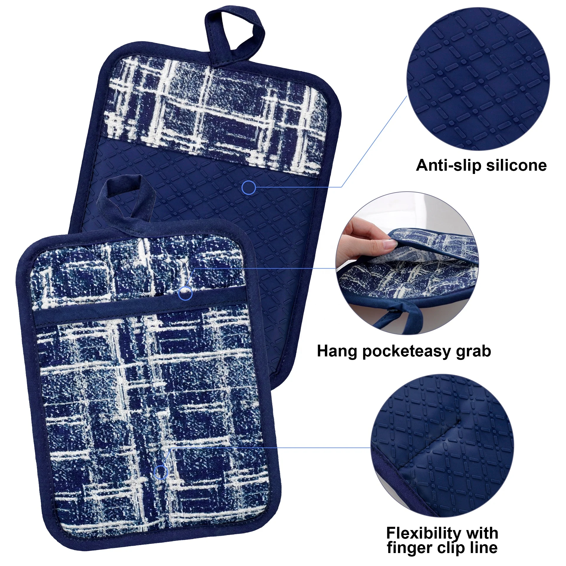5 piece set Geometric  pattern  waterproof cotton apron cotton Anti scalding oven gloves silicone Checkered  pot holder set
