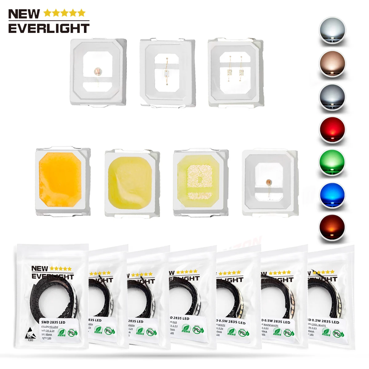 2835 SMD LED Diode Chip Cool Warm White Red Green Blue Yellow 0.2W 0.5W 2V 3V Small DIY SMT PCB Lamp Light Beads Emitting