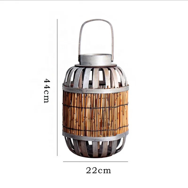 Wooden Striped Bamboo Lantern with LED Flameless Candle Indoor Wind Lantern