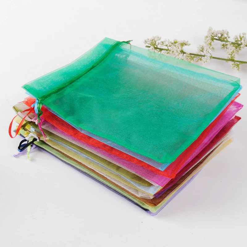 Wholesale 24 Colors Different Size Organza Bags Women Makeup Jewelry Gift Drawstring Organza Bag With Customized Logo