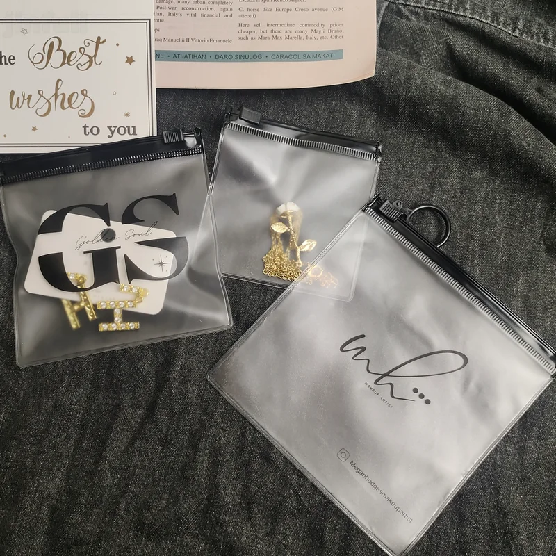 Custom Printed Logo Small Plastic Frosted/Clear Ziplock Zipper Pvc Poly Bags Zip Lock for Earring Necklace Jewelry Packaging