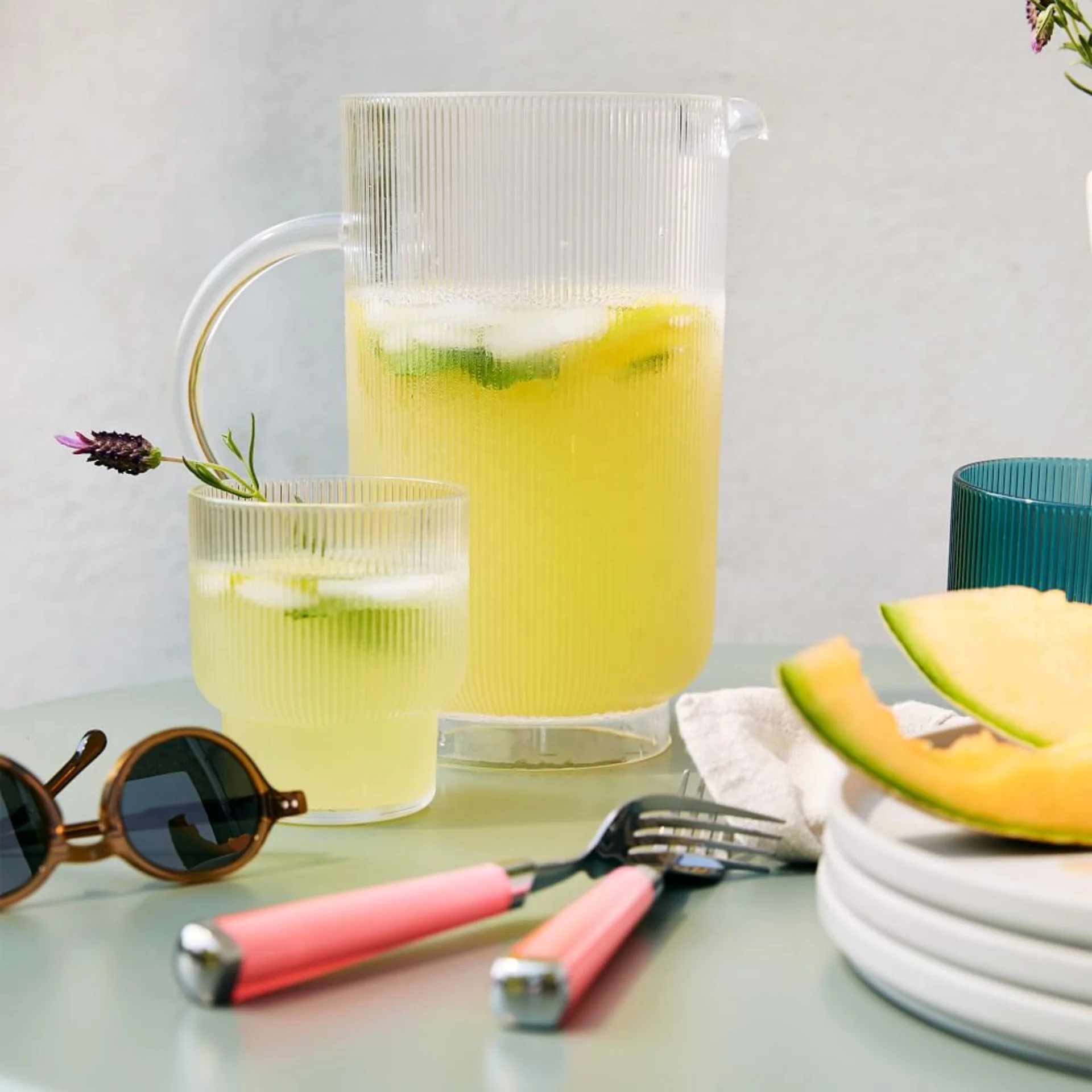 Stackable style Ribbed fluted vertical stripe Reeded Texture  Double old fashioned Glass Tumbler