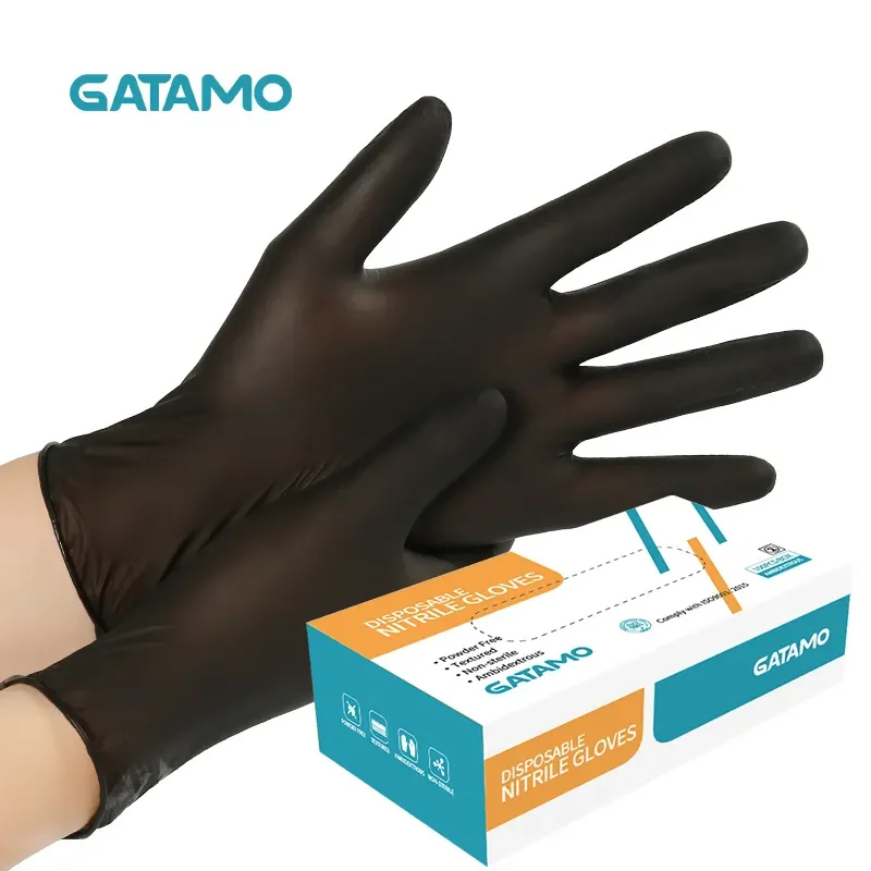 BSN009 Cheap Exam guantes de nitrilo Box 4 6mil Black Nitrile Gloves Pure Examination food disposable powder free nitrile gloves