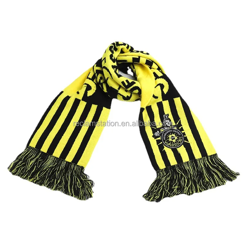Promotional custom design acrylic knitted weave scarf double layers muffler soccer scarf knitted scarves for fans