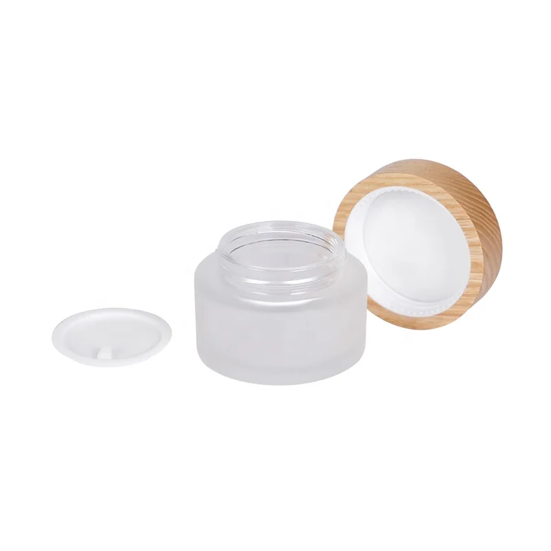 Прямая продажа с завода, запасы, герметичная косметическая упаковка, пустая переработанная, 1 унция, 30 г, матовое стекло, Бамбуковая банка для крема