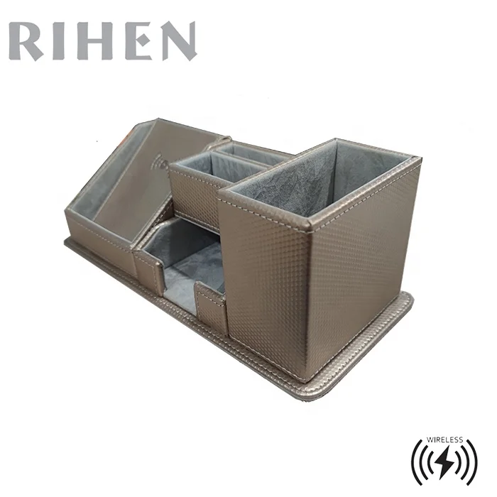 
10W Gold PU Leather Wireless Charger Desktop Organizer compatible 5W and 7.5W 