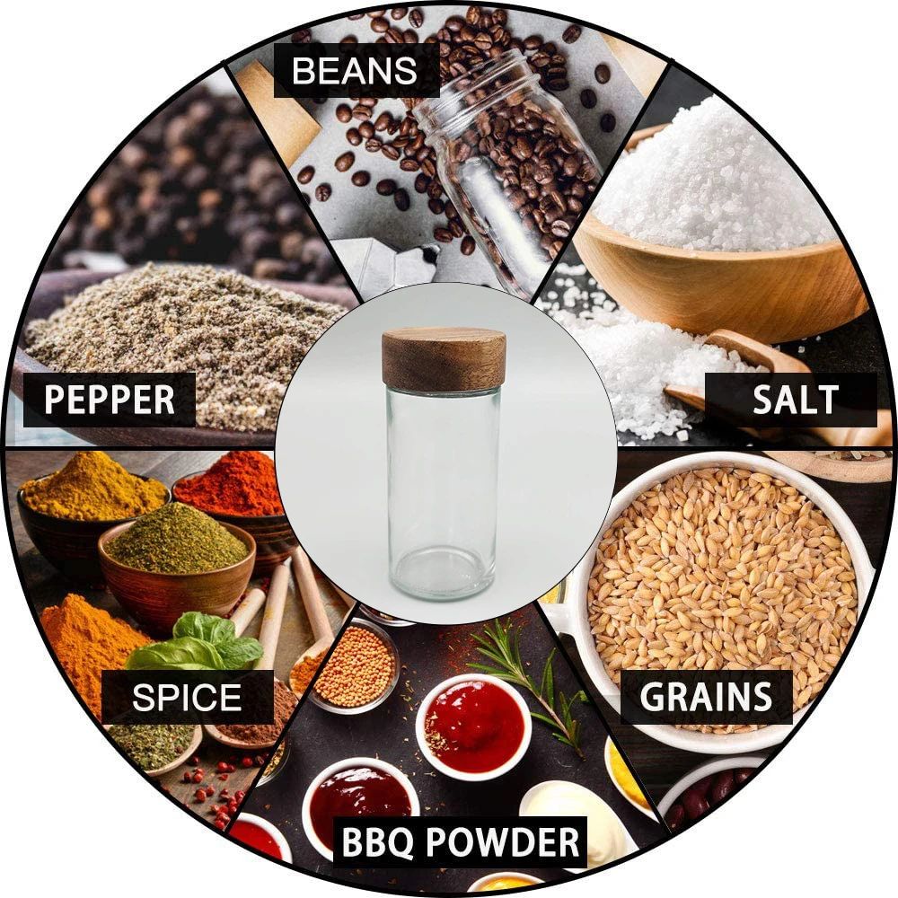 Уникальный 3oz 90 мл 100 солнцезащитные очки с печатью логотипа на заказ дизайн перец соль сахар специи маленький круглый стеклянный шейкер бутылка деревянной крышкой