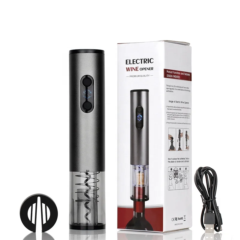 Aluminum Alloy USB Rechargeable Automatic Electric Wine Opener Corkscrew with Foil Cutter
