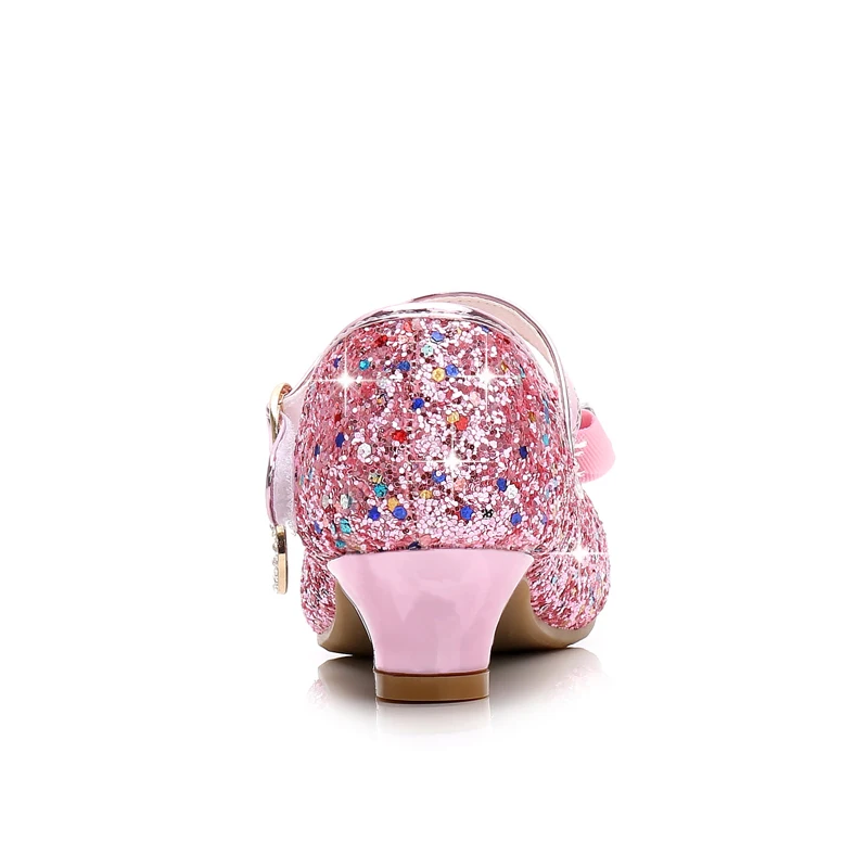 
2021 new multi-color sequined crystal bow party small heels girl princess shoes 