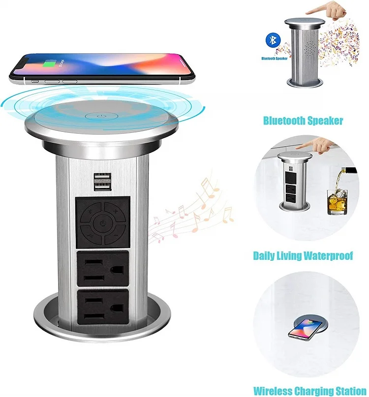 Home using & kitchen table power plug water proof IP 44 motorised pop up socket with USB charger