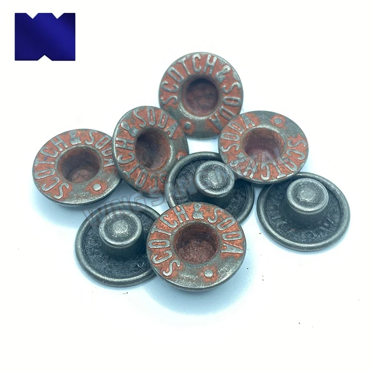 Vintage garment custom brass metal jeans buttons Logo Customized Brass Copper Metal Custom Jeans Buttons for Jeans