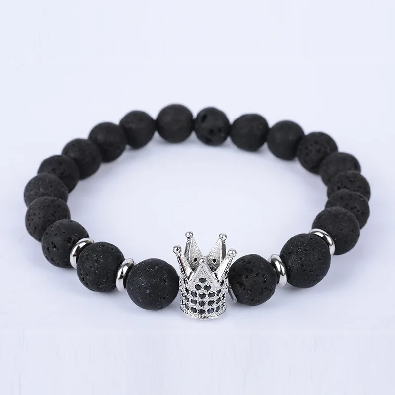Wholesale Popular Hot selling accessories micro inlaid black crown creative volcanic rock Bracelet