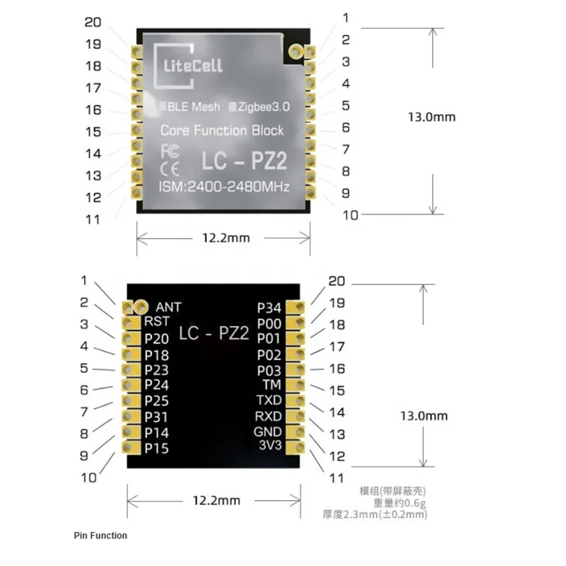 LC-PZ2 LiteCell (HLT) Zigbee module with firmware for smart lighting smart socket, smart switch, etc smart home application