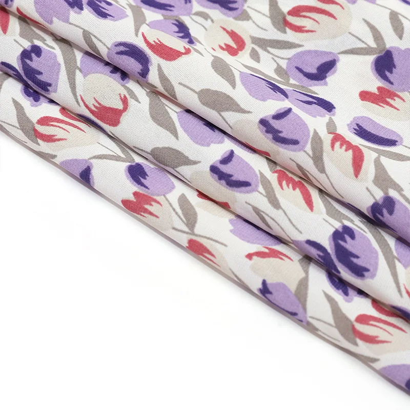 100% Organic Cotton Voile Fabric Custom Digital Jacquard Design Spring Tulip Flowers Woven Plain Interlinings Linings