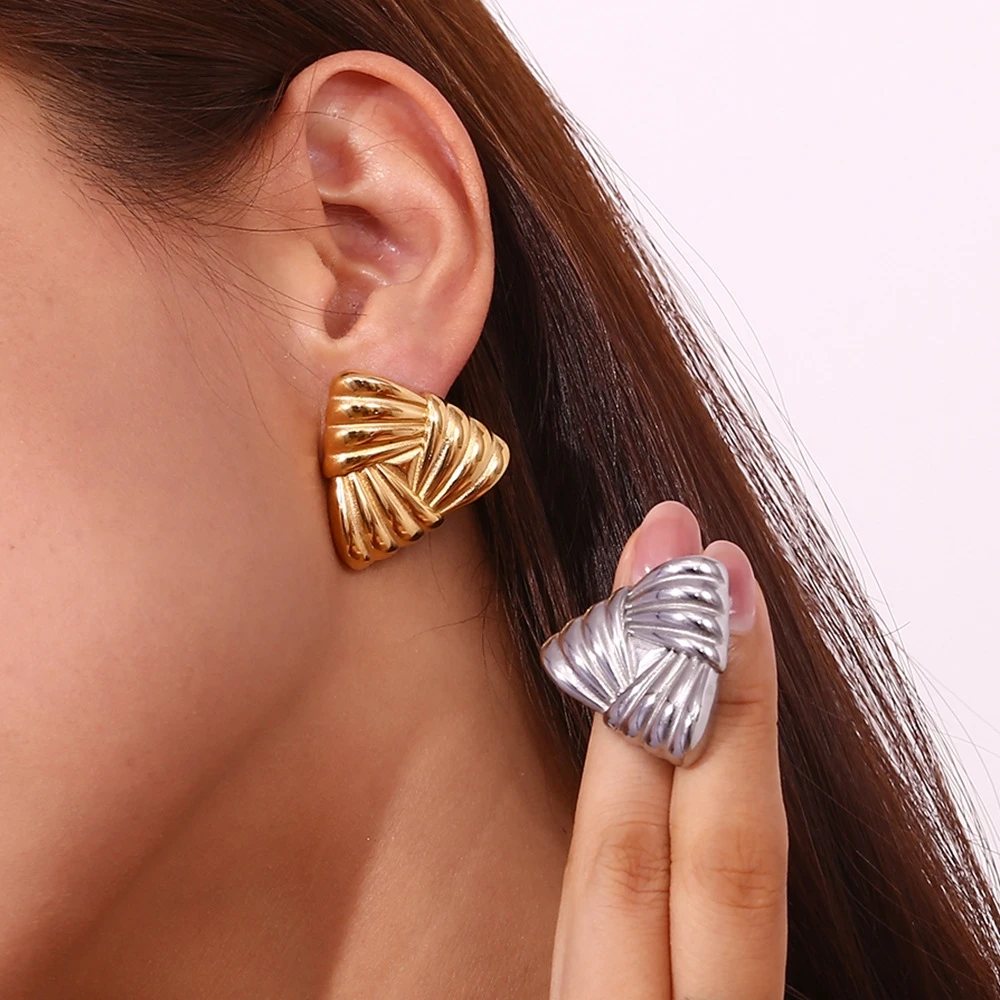 Fashion Jewelry Triangle Stud Earrings PVD Gold Plated Statement Jewelry Tanish Free Stainless Steel Earrings