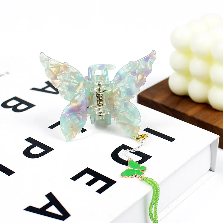 YIYI Butterfly Pendant Hair Claw With Hole European and American Style Fashion Colorful White Custom Acetate hair claw clips