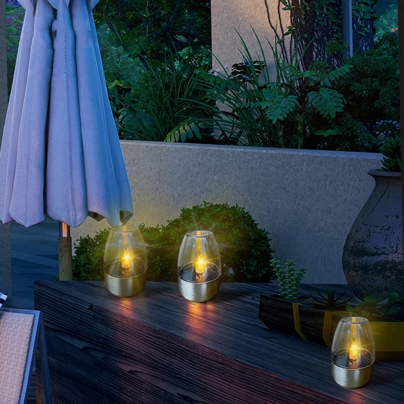 2024 New Arrival Waterproof Solar Power LED Candle Light Auto On Off  Stainless Steel Base Candle Lamp