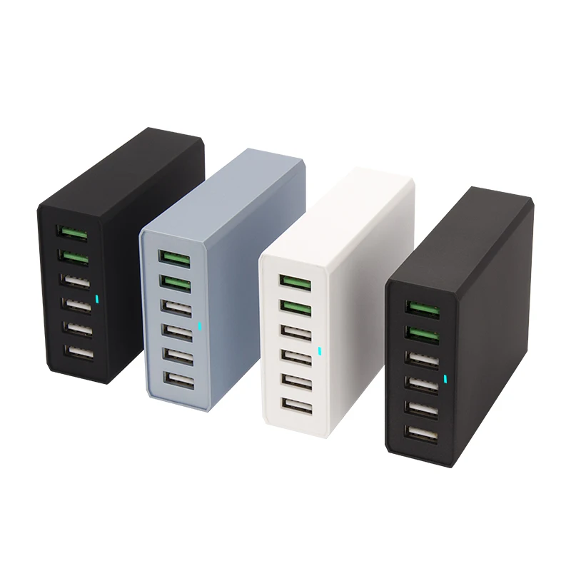 OEM 6 multi ports 60W QC3.0 Smart IC 2.4A USB Travel Desktop Mobile Phone Charger