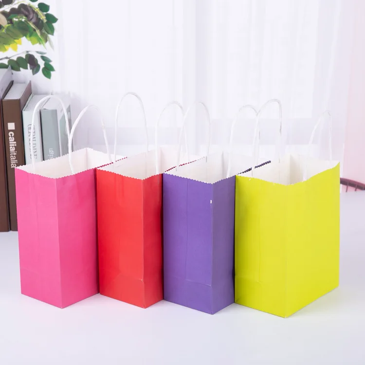 All Kinds Of Colors Food Grade Takeaway Packaging Bag Red Pink Yellow Blue Purple Gift Kraft Paper Bag With Your Logo