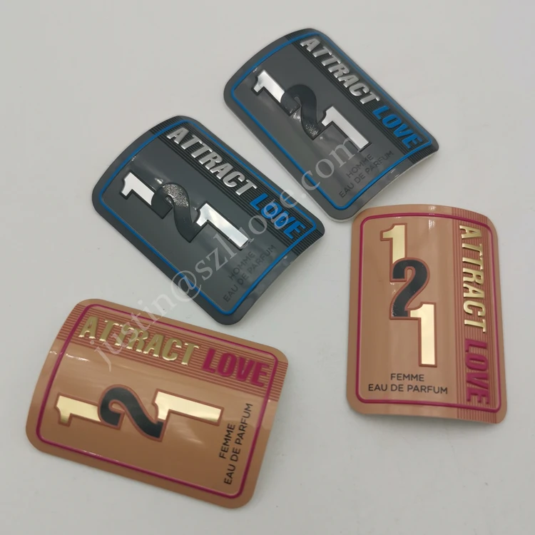 custom permanent waterproof 3d aluminium label stickers for perfume bottle luxury self adhesive printing brand metal logo