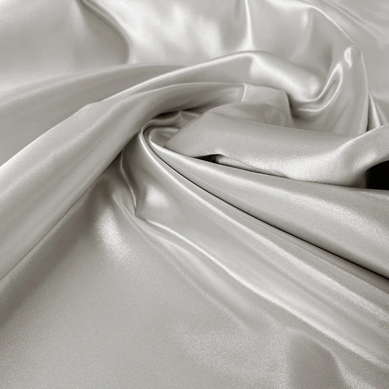 Shiny 100% Polyester 75D*300D Thick Mikado Satin Fabric for Wedding Dress