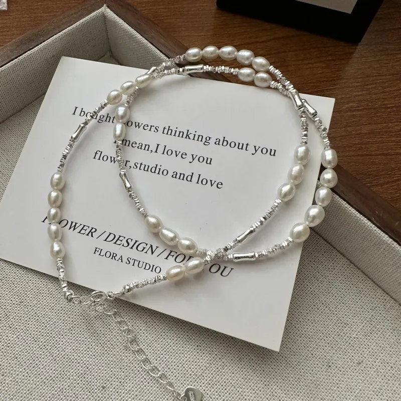 Fashion Korean Design 925 Sterling Silver Break Silver Beads Freshwater Pearl Beaded Necklace For Women