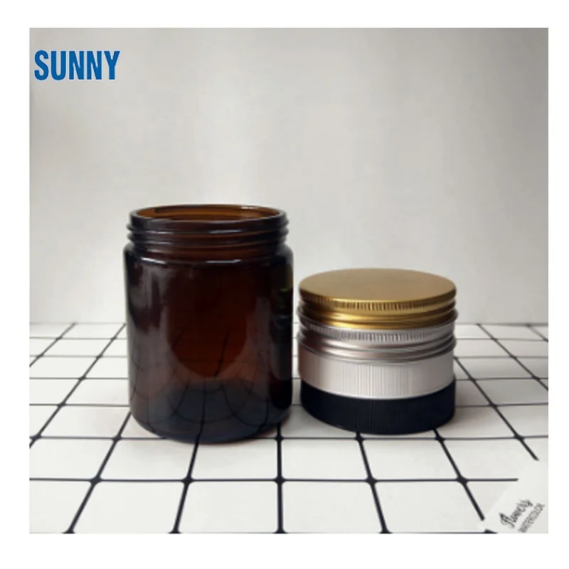 8oz 16oz 250ml 500ml 1000ml amber wide mouth glass jar with cap amber glass jar candle Empty Glass Jar With Aluminum Metal Lid