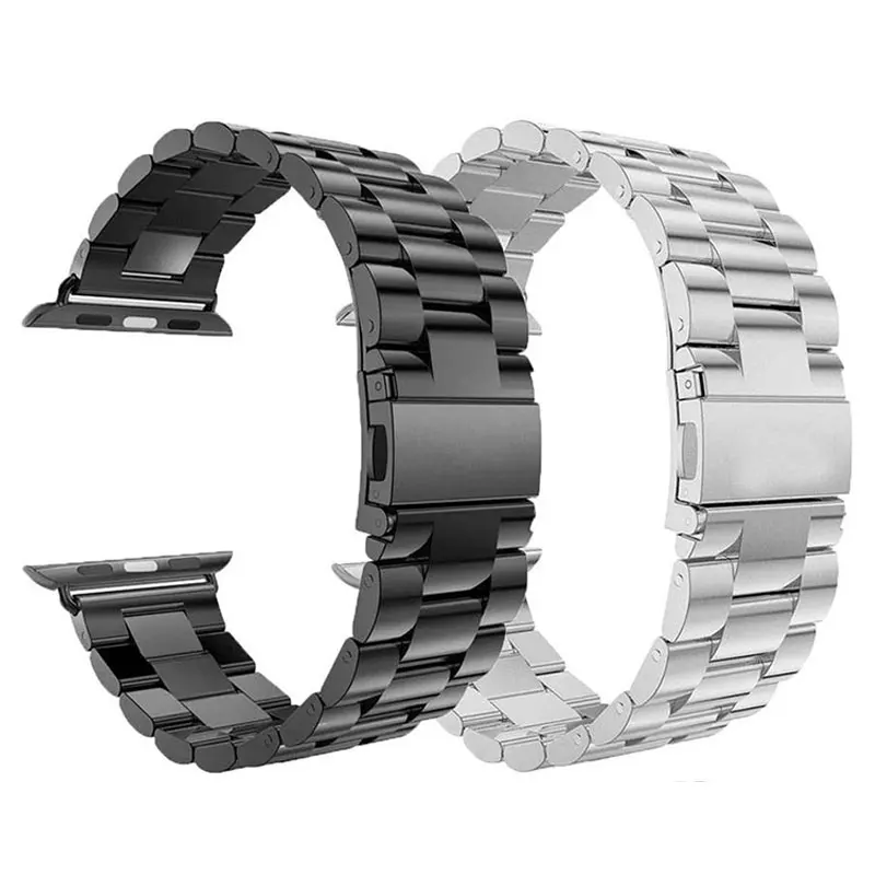For Apple Watch Stainless Steel Band 42mm 44mm, Three Link Metal Wrist Bracelet Strap for iWatch 7/6/5/4/3/2/1/ Smartwatch Band