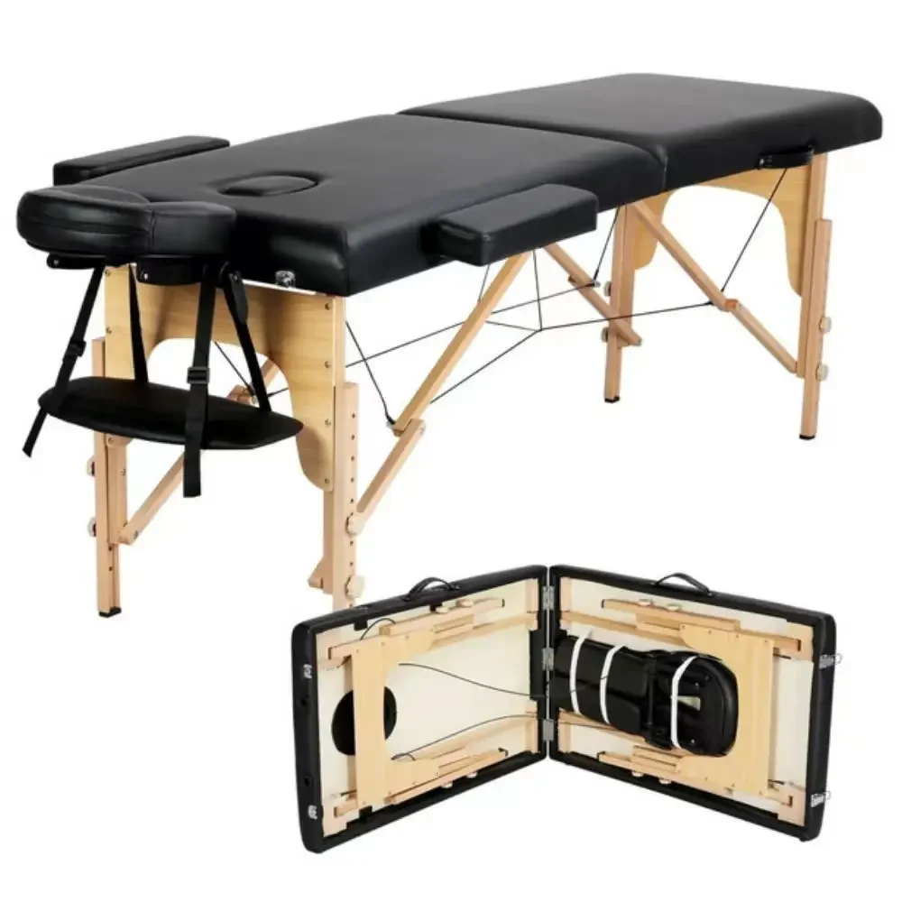 Beauty Tattoo Massage Bed High Quality Spa Moxibustion Table for Hotels Modern Design Hot Sale 2-section Portable Foldable Black