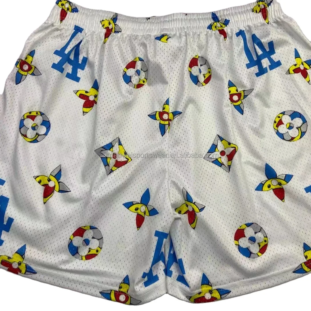 custom logo all over printing single layer mesh mens sublimation basketball shorts