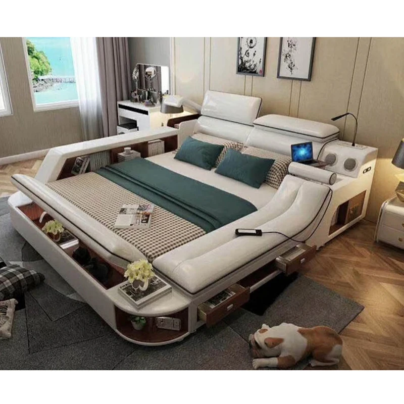 Modern bedroom furniture designs leather bed fabric massage king size beds