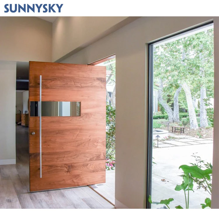 Sunnysky Modern Home Main Entrance Security Entry smart door lock with camera sidelight Aluminum Glass Pivot Door