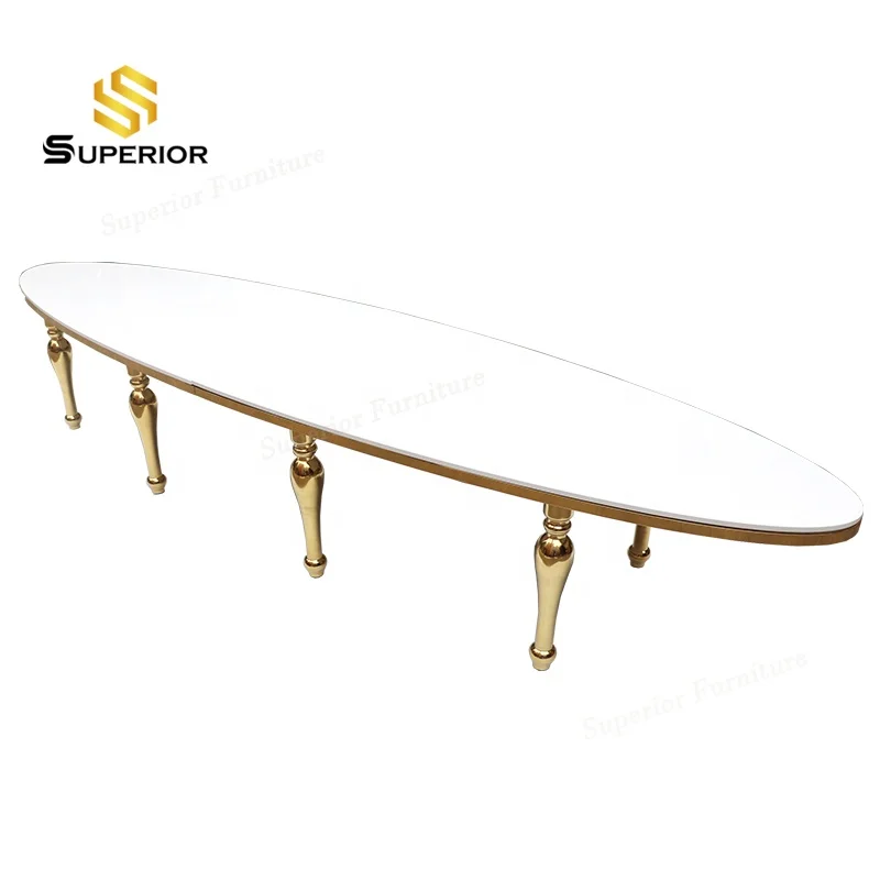 Superior High End Oval Shaped 10 seats Golden Wedding Table