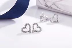 925 sterling silver Korean style zircon crystal heart stud earrings
