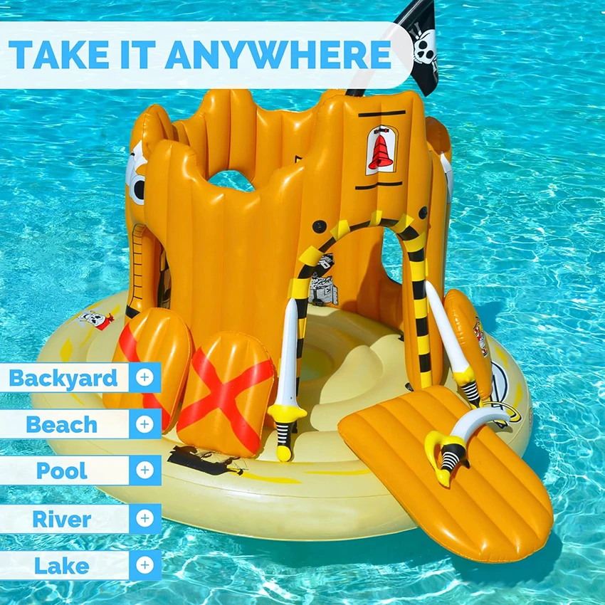 Ice Cube Tiki Bar Pirate Ship for Pools Lakes Beach Floating Kingdom Raft Lounger