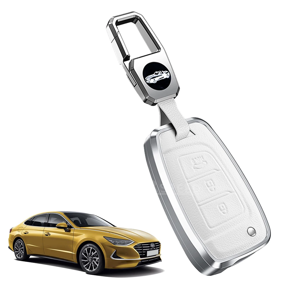 Superior Quality Leather Metal Key Fob Cover Hyundai Tucson Creta IX25 I10 I20 I30 Aluminum Alloy Car Key Case Protective Car
