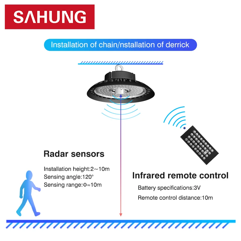 Dimmable Energy Saving Ufo Led High Bay Light 100w 150w 200w Remote Control 2700-6500K IP65 Industrial Lighting Lamp For Garage