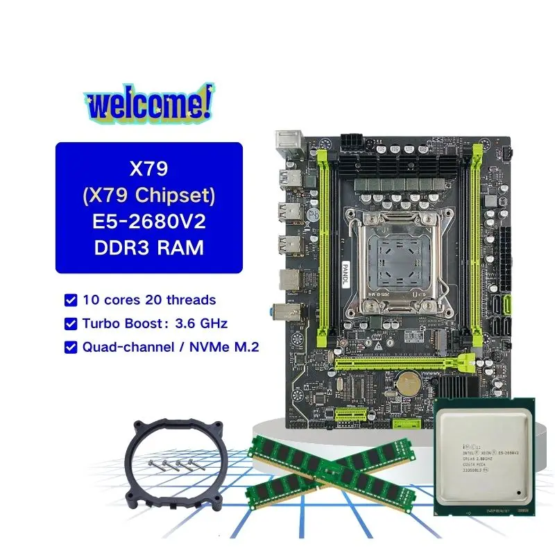 Various combinations available DDR3 Quad-channel Memory Mainboard with CPU Xeon E5 2680v2 2680 v2 combos Lga2011 x79 motherboard