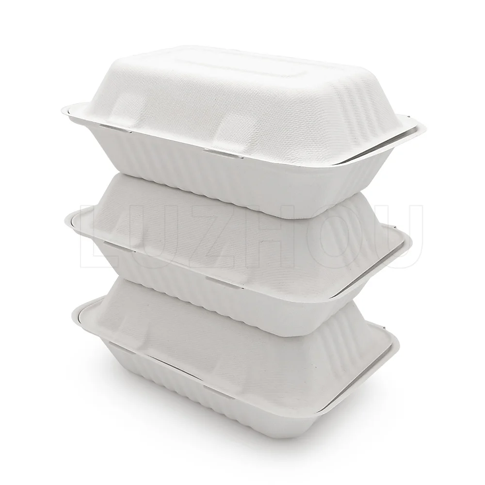 900ml 9 Inch Microwave Safe Leakproof Eco Bagasse Biodegradable Disposable Catering Box for Lunch
