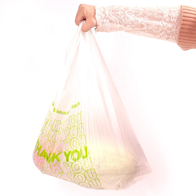 Thank You Biodegradable T-Shirt Bag Promotional Fabric Fashion Shopping Bags GRS Recycled Reusable Sustainable Plastic Vest Bags