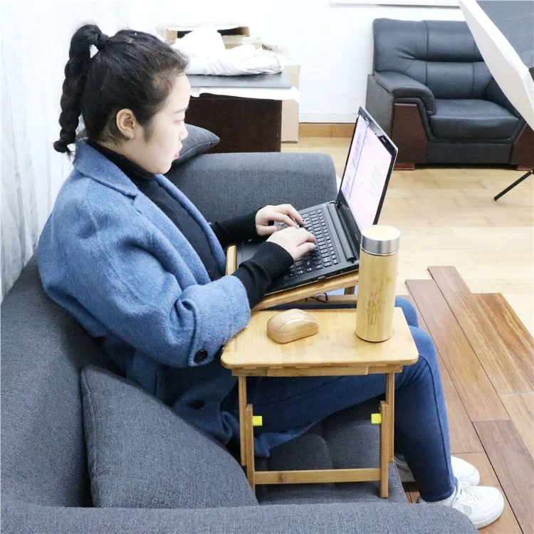 
Adjustable bamboo small size laptop computer folding desk bed study table for home 